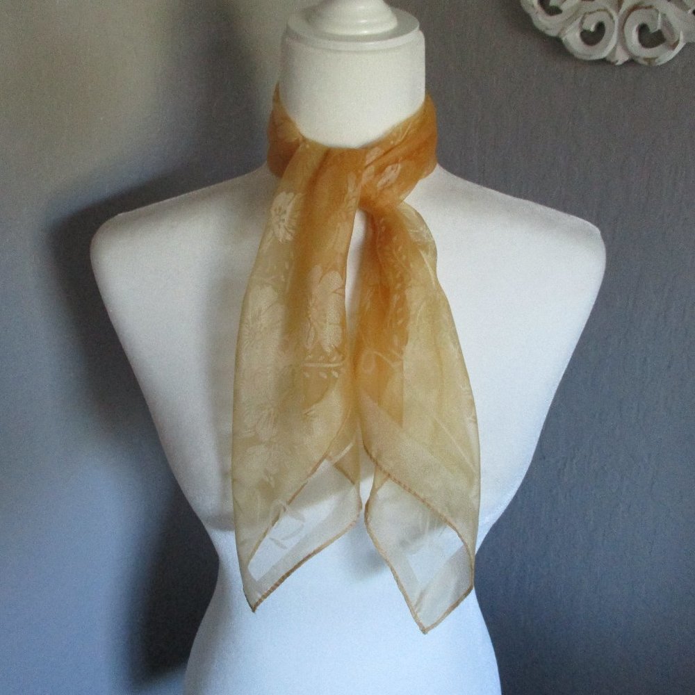 1950s floral gold chiffon scarf